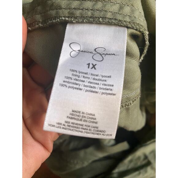 Jessica Simpson Finn Embroidered Draped Trench Jacket in Olive Green Size 1X - Picture 11 of 15